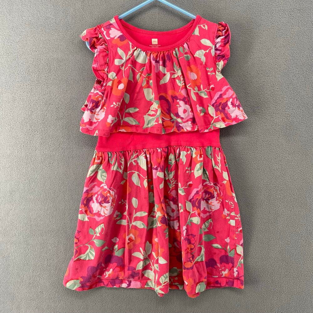 Tea Collection Layered Dress Girls 6 Pink Floral‎ Ruffle Sleeveless Cotton